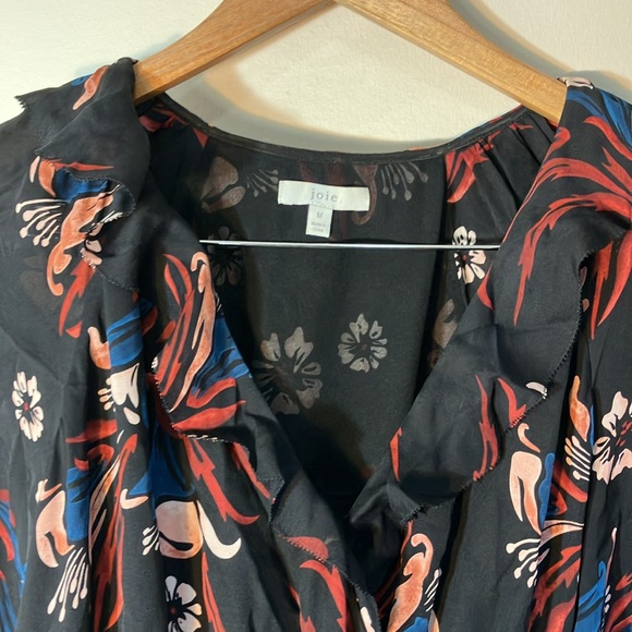 Joie Nour dress 100% silk floral ruffle mini dress size Medium - Picture 5 of 11